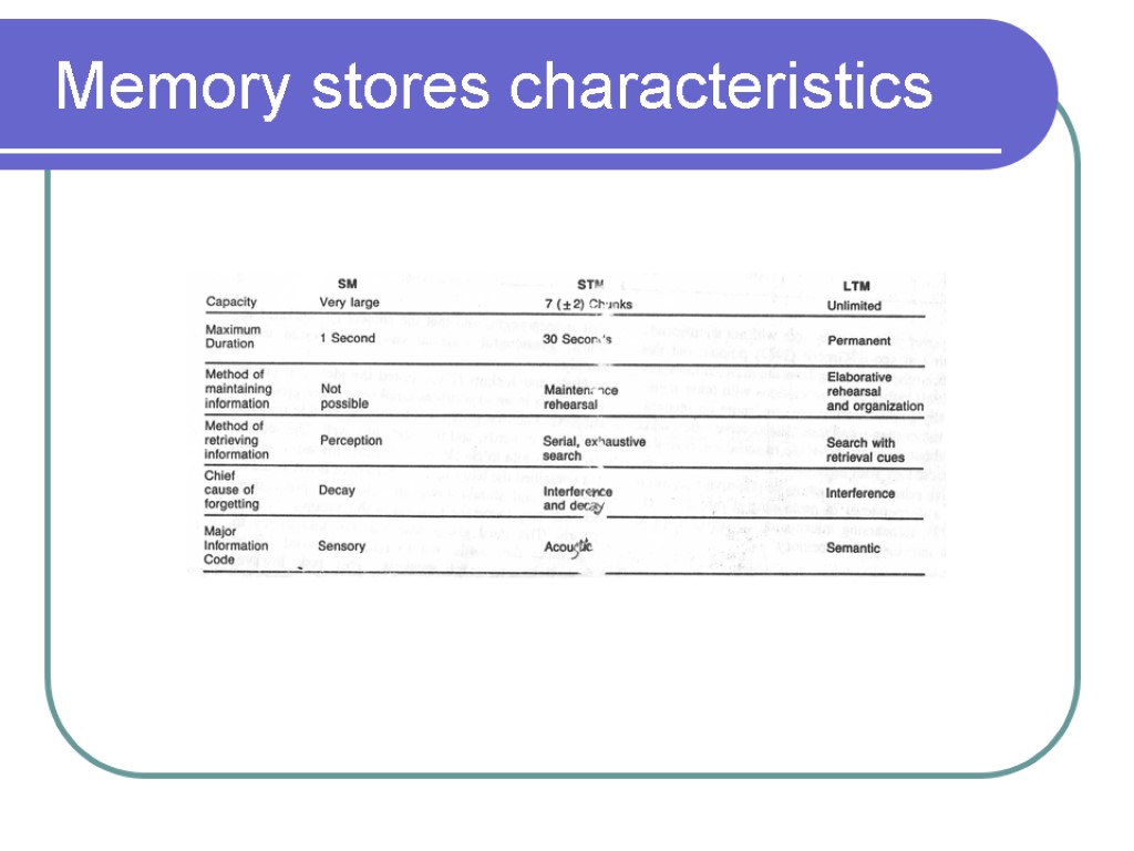 Memory stores characteristics